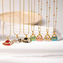 日韩新款小众设计帽子手提包项链女独特个性不锈钢颈链流行饰品