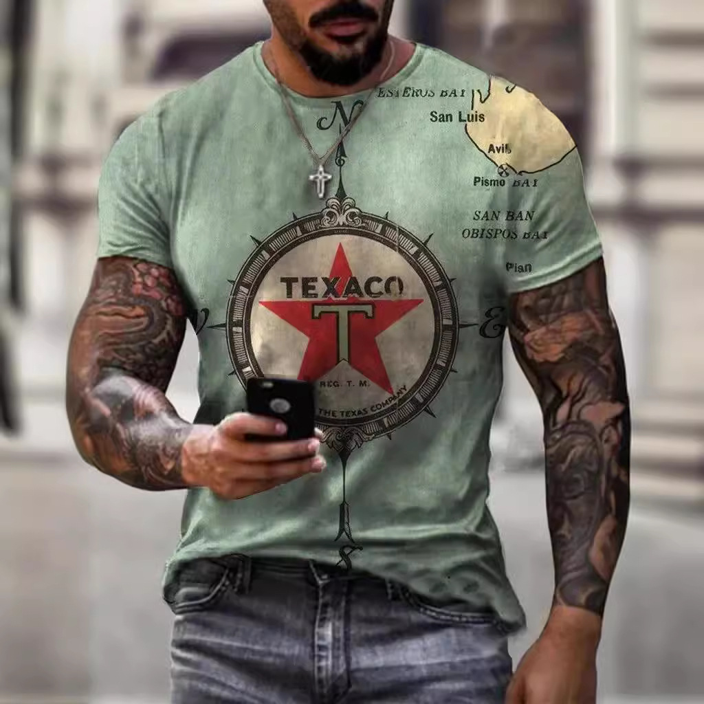 Fabricante de la fuente de los hombres de la camisa de manga corta de la calle Nueva Venta caliente de comercio electrónico transfronterizo camiseta impresa 3D arte flexible