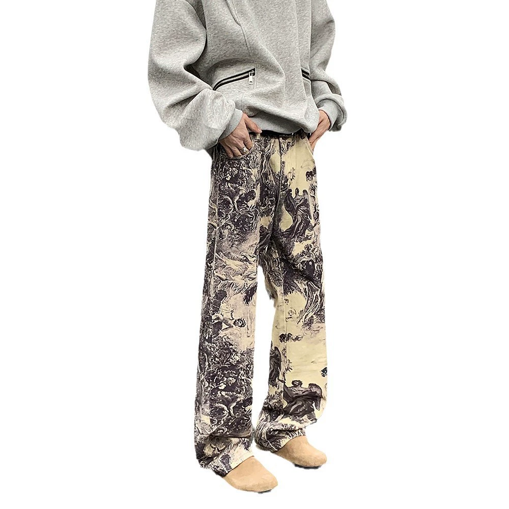 Ретро джинсы, дизайнерские брюки, американский стиль, oversize, свободный крой