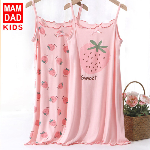 Ecos children's nightgown women's summer thin suspender nightgown big girl princess pajamas suspender girls home clothes