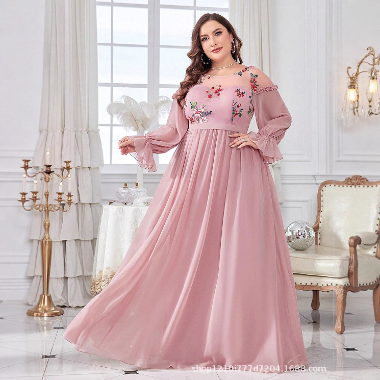 Foreign Trade Fashion, Gentle Style, Pink Dress, Long Skirt, Fat Girl, Elegant Banquet Bridesmaid Dress, Evening Dress