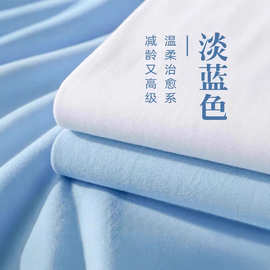 盐系夏天！奶蓝色300g重磅纯棉短袖t恤女 baby蓝宽松休闲半袖上衣