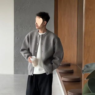 Trendy Cardigan Solid Color Sweater Round Neck Unisex Autumn Winter Casual Versatile New Couple Knit Loose Jacket