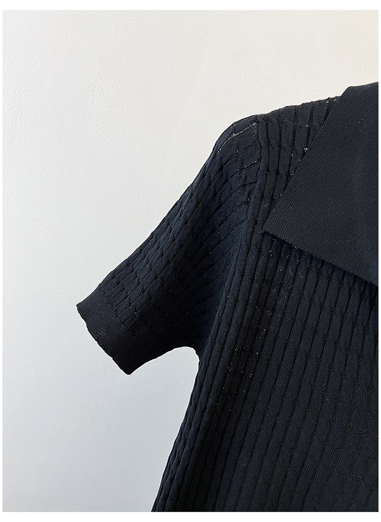 Elegante t-shirt da donna in maglia a trecce con collo a revers_voghion.com