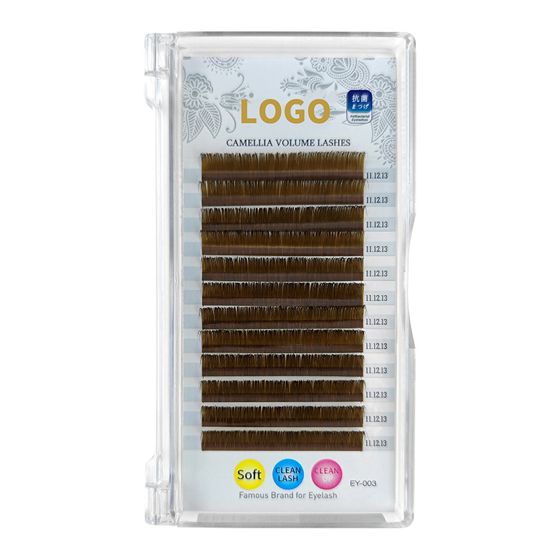 Fábrica de pestañas marrones de una sola raíz más densa, pestañas falsas, pestañas de injerto de camellia de color caramelo natural