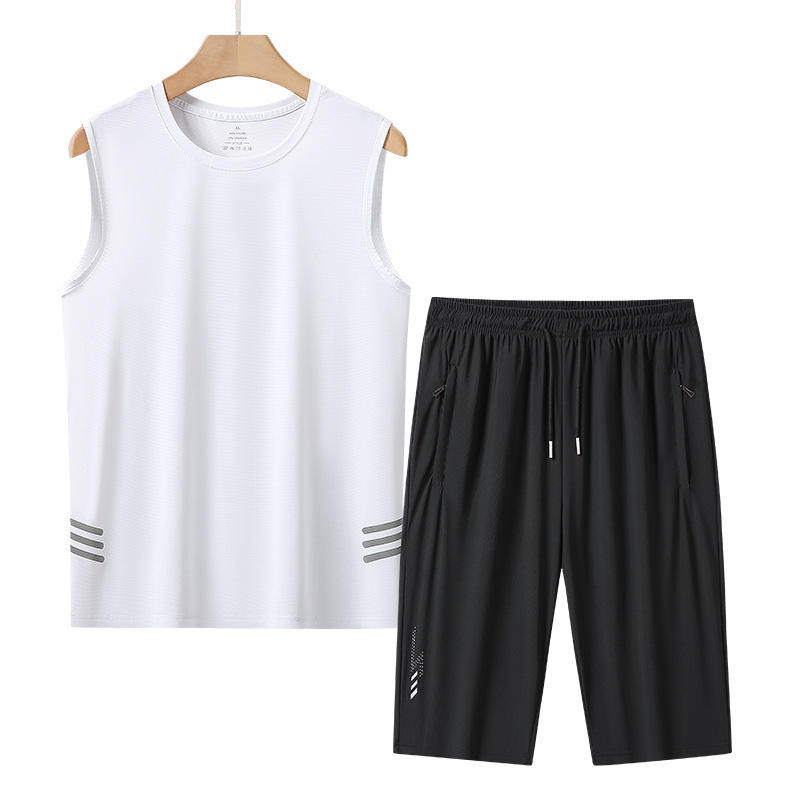 L - 8X verano chaleco de malla de hielo para hombre delgado camiseta de secado rápido para aumentar la camiseta deportiva pantalones cortos para hombres
