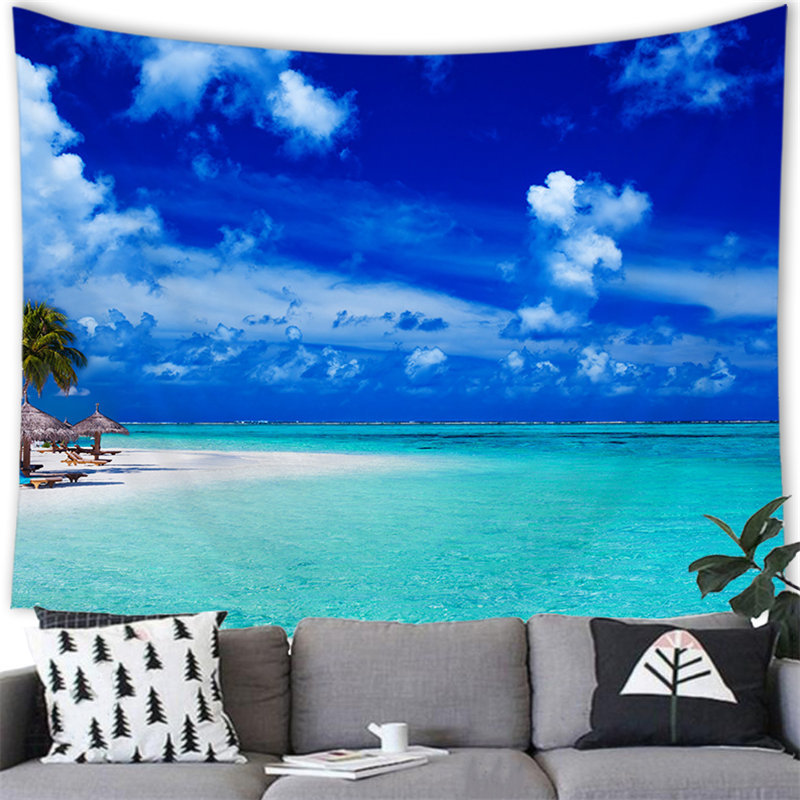 Tropical beach scenery cross-border supply factory peach skin velvet plush tapestry wall hanging wall art customized G005