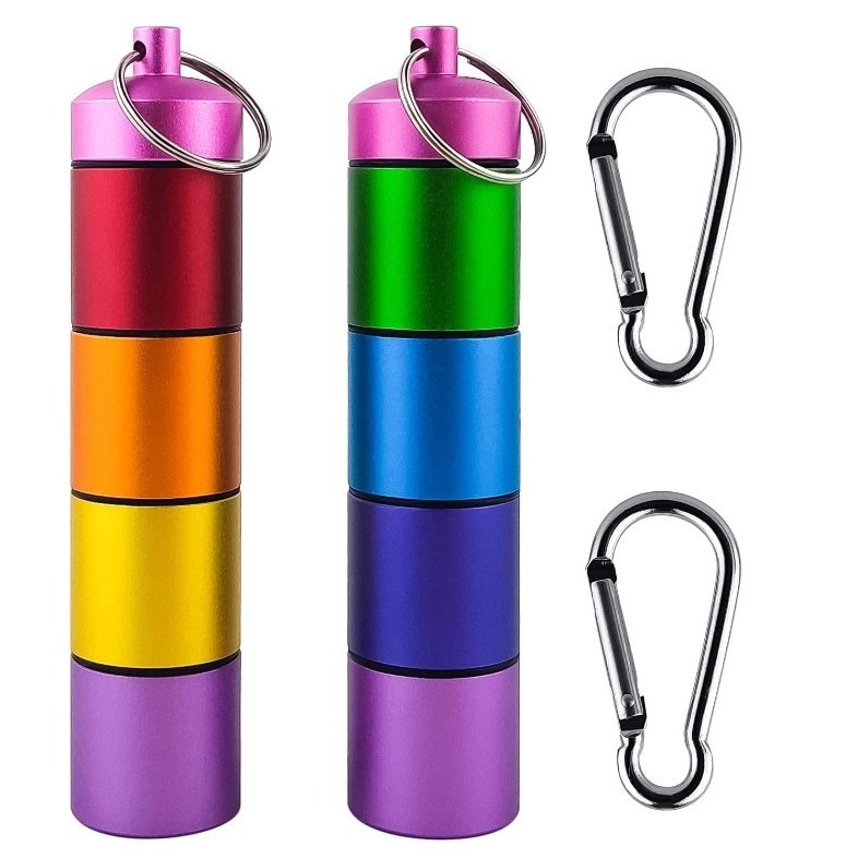 铝合金星期药瓶，4格彩虹色铝合金防尘收纳药瓶 金属密封药盒