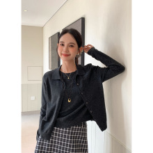 衣尔衫 精致与休闲 羊毛翻领假两件针织衫女新款纯色百搭上衣0573