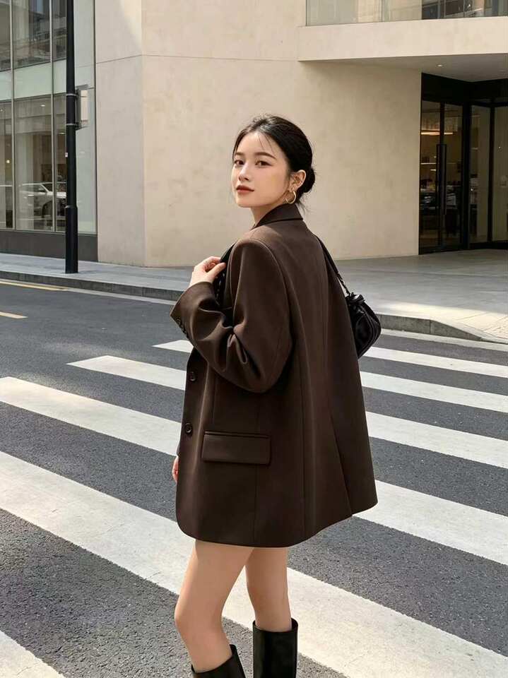 Áo blazer nữ dáng suông cổ vest hai nút tay dài phong cách Hàn Quốc — Màu đen [mẫu chất lượng cao], Nâu, màu xanh đậm, màu xám đậm chi tiết 33