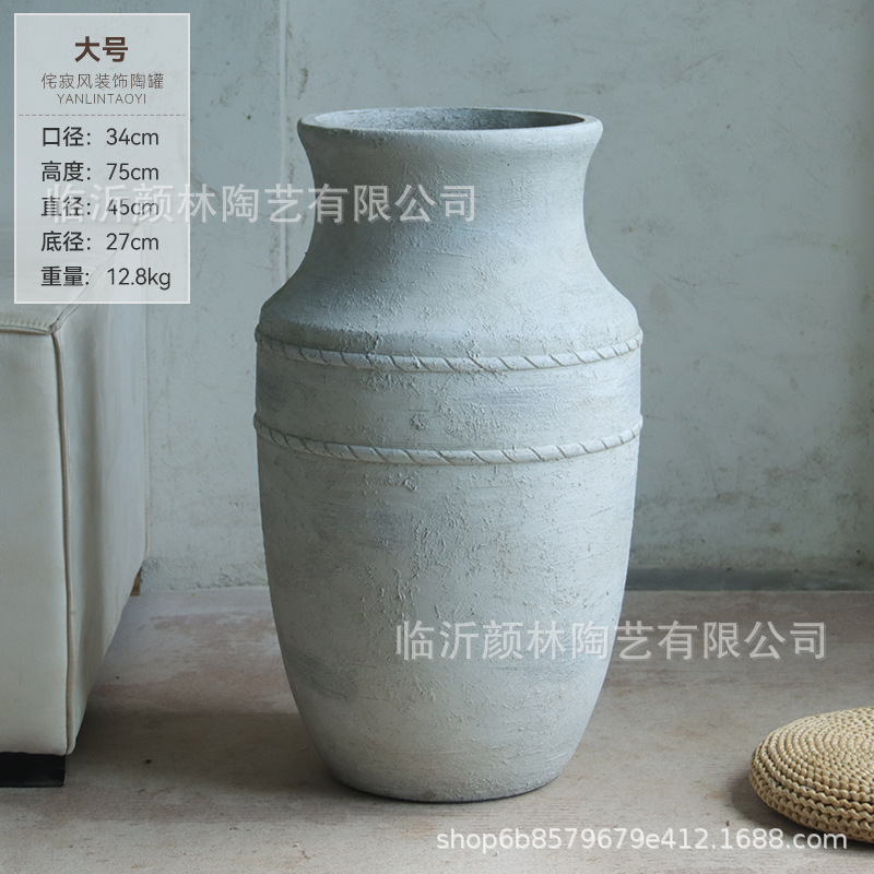 Vaso de cemento blanco tranquilo y elegante, vasijas de cerámica Zen, decoración espacial de ramas secas y madera borracha con vasos florales