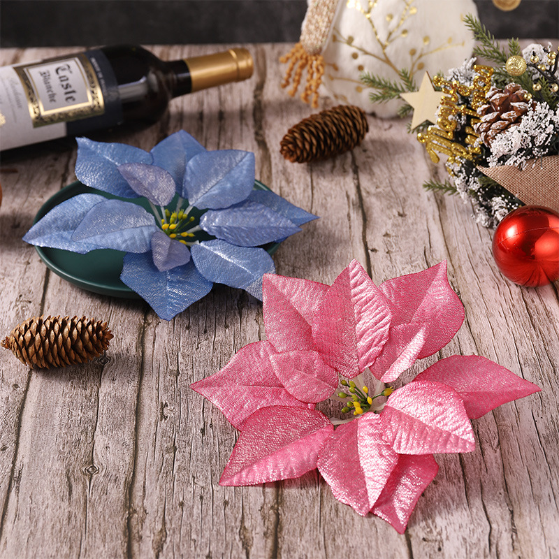 Al por mayor y al por menor Flor de Navidad artificial 22cm gran árbol de Navidad flor decorativa Comercio exterior transfronterizo caliente accesorios de Navidad