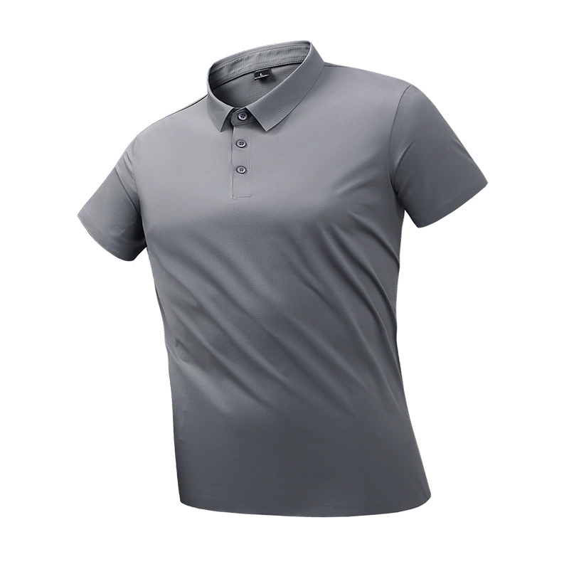 Новая летняя рубашка-поло, мужская рубашка с короткими рукавами из ледяного шелка, эластичная дышащая однотонная футболка с лацканами, спортивная повседневная одежда для фитнеса