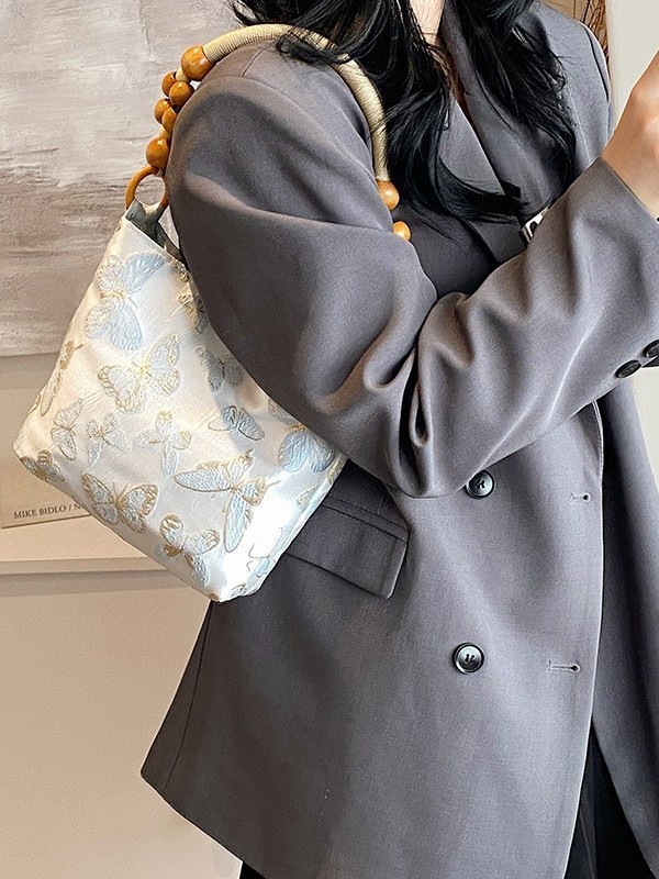 中国風刺繍リボン 2025 新しいトレンディなポータブル通勤クロスボディバッグ大容量新中国風のアンティークスタイルバケットバッグ|undefined
