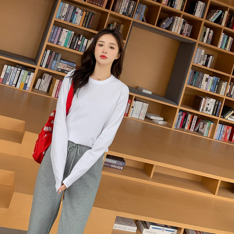 Xinjiang cotton 300g super heavy thick cotton long sleeve T-shirt women's autumn and winter loose white sweethearts bottoming shirt Xinjiang cotton 300g super heavy thick cotton long sleeve T-shirt women's autumn and winter loose white sweethearts bottoming shirt