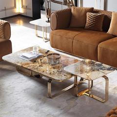 Italian light luxury natural Pandora luxury stone coffee table, villa high-end new hardware rectangular coffee table, custom-made
