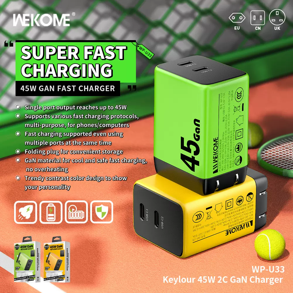 WEKOME英规手机快充充电头35W适用苹果USB+Typec双口氮化镓充电器