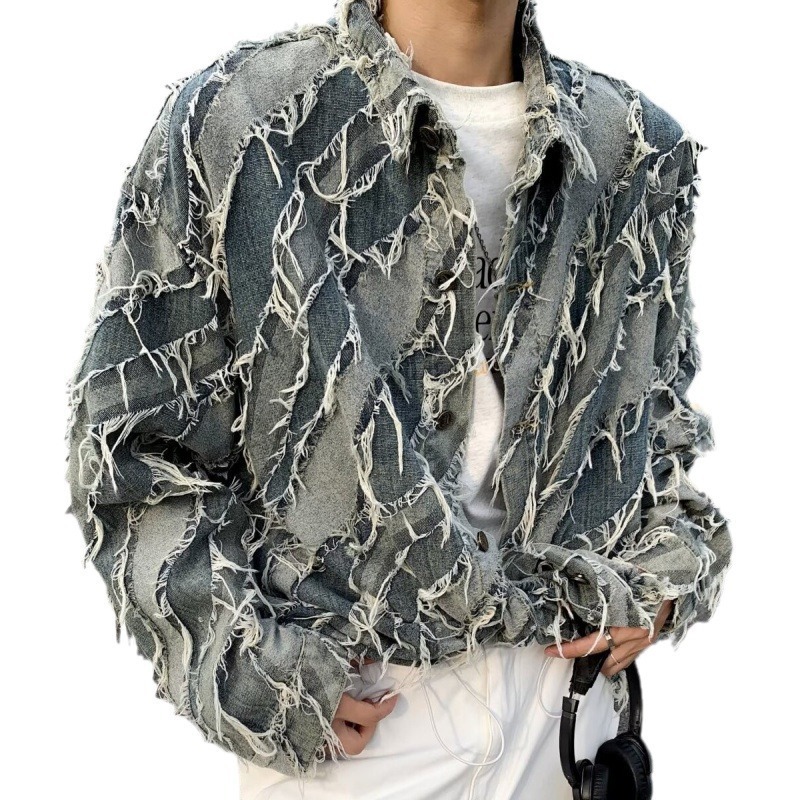 국경 간 가을 틈새 프린지 태슬 디자인 센스 패션 데님 재킷 남자 튀김 거리 인터넷 연예인 하이 엔드 센스 재킷 패션