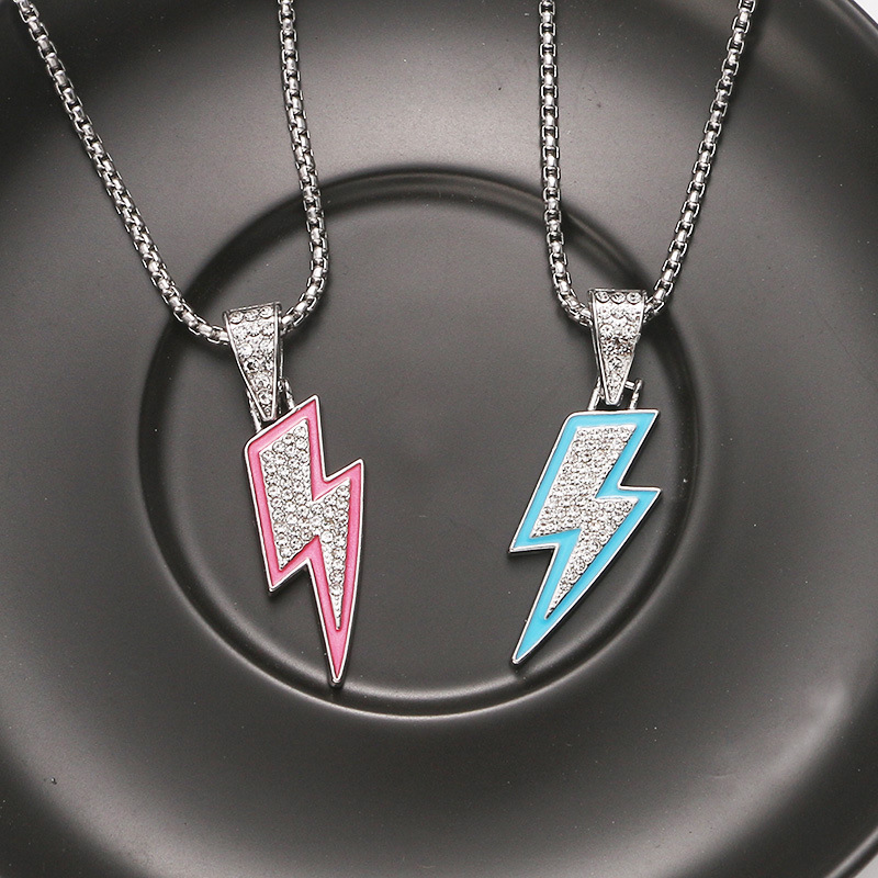 Diamantbesetzte Blitz Anhänger Halskette Für Damen Und Herren_voghion.com