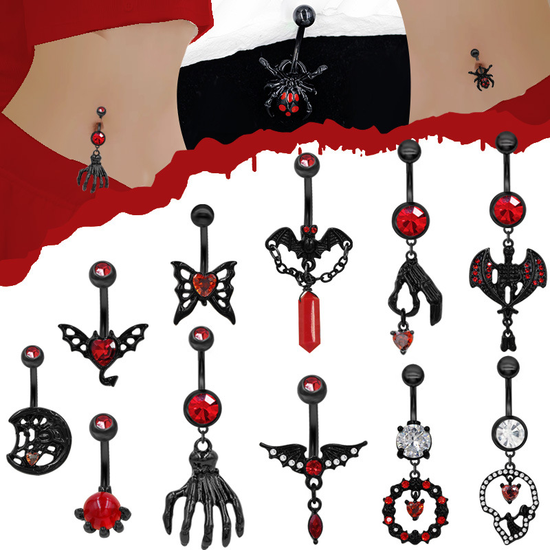 Halloween Bauchnabelpiercing Mit Herzförmigem Zirkonia Dunkel_voghion.com