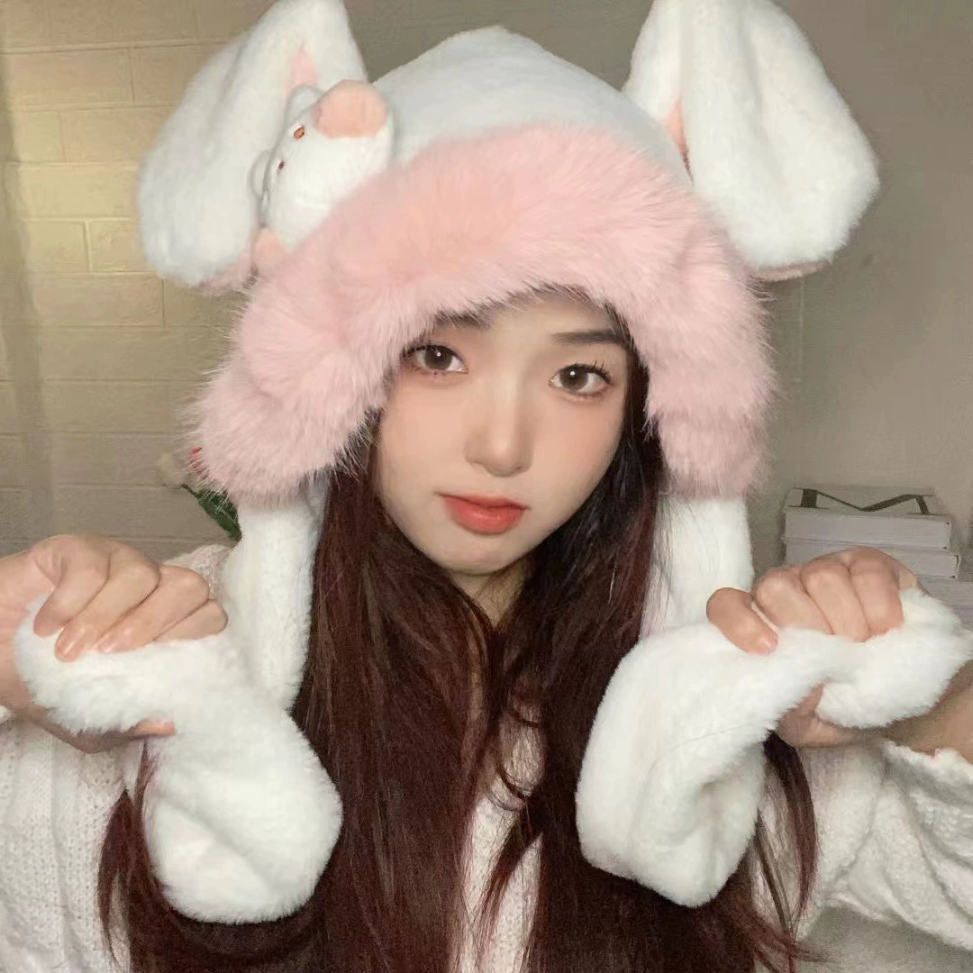 Demi-season cute plush rabbit, keep warm hat