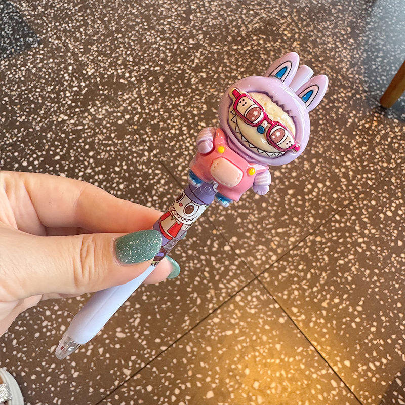 Conejito divertido tridimensional Presione el bolígrafo de gestas, examen de estudiante de alto valor, examen de estudiante, examen de agarre suave, bolígrafo