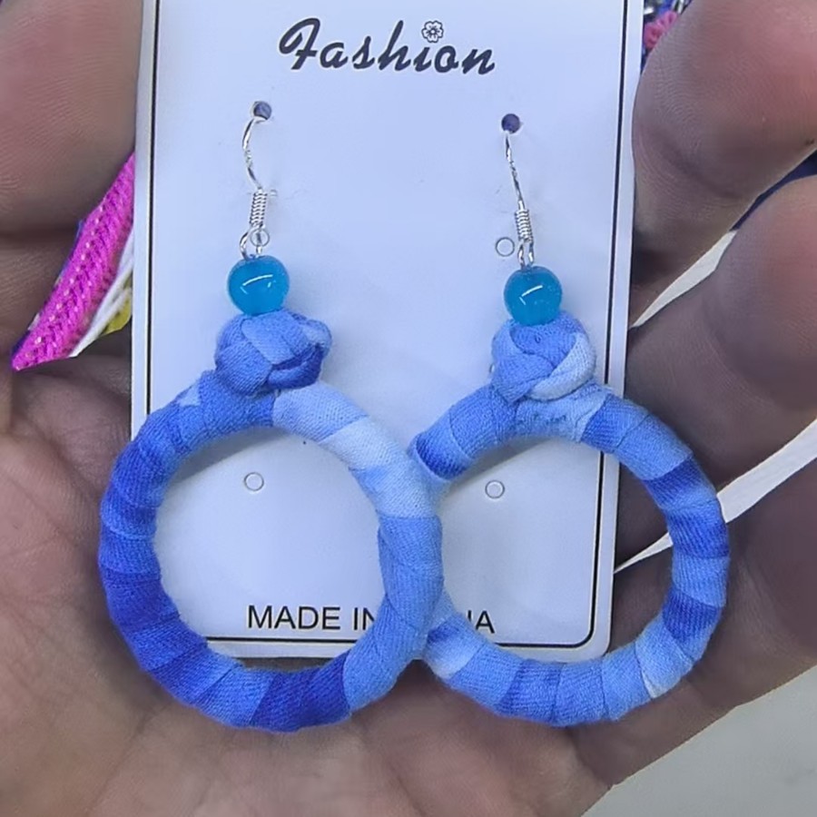 云南大理丽江民族风女士蓝染布艺耳环贵州扎染耳坠耳饰手工制作
