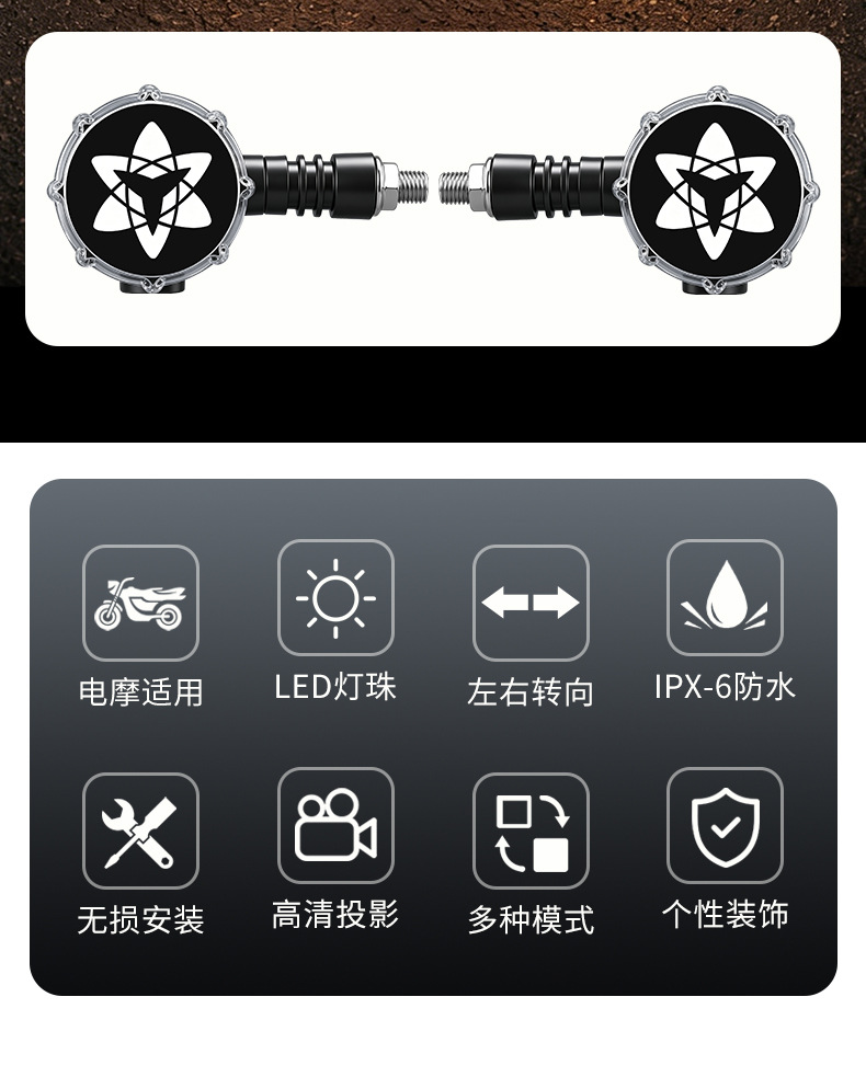 Cross-Border High-Brightness Motorcycle and Electric Vehicle Seven-Color Cycle Projection Turn Signal Led Turn Indicator Warning Light