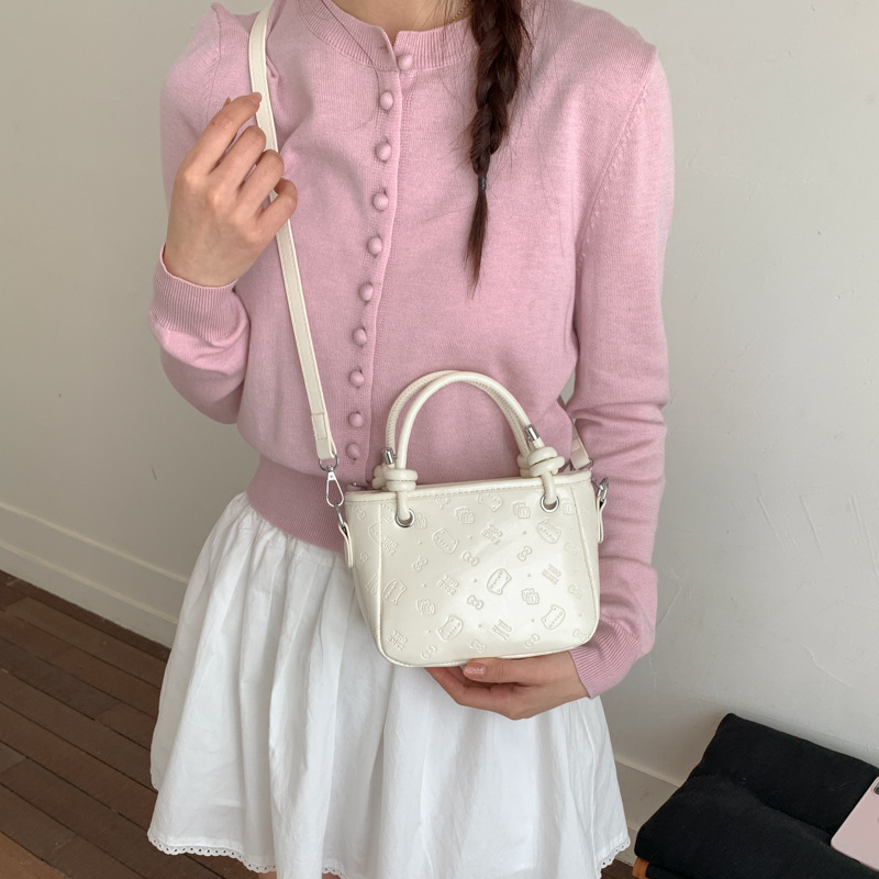 2026 ocio coreano estilo exterior encantador bolso de cubo de impresión diaria de moda nicho de diseño de hombro único bolso de tramo inclinado image 3