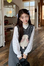 甜美裙子女初秋新款设计感立体小兔子春秋季灰色针织背心连衣裙冬