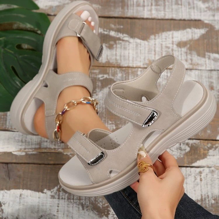 Summer Platform Sandals with Velcro Straps for Leisure, Imported, Plus Size