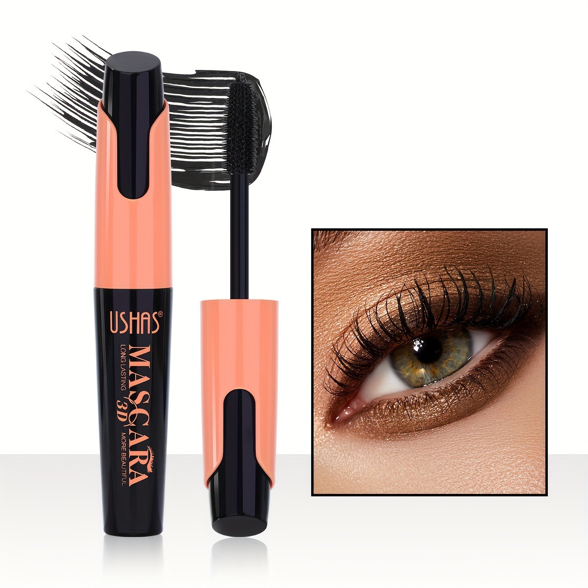 USHAS rímel a prueba de agua a prueba de sudor sin manchas, largo y grueso MA1073