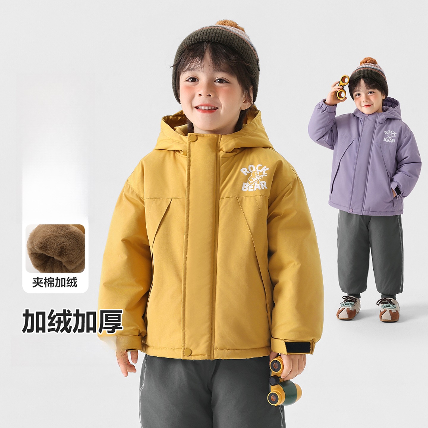 右欧男童棉服冬季加绒宝宝上衣冬款加厚棉袄新款童装儿童外套冬装
