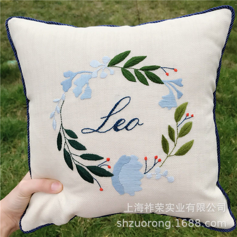 工厂加工手工毛线刺绣花边 抱枕绣花加工 丝带绣 棉布缎带绣花003|ms