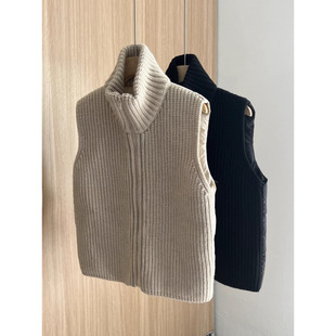European Goods 24 Autumn and Winter New Women's Slimming Look Classy Lady Goose down Stand-Up Collar Knitted Splicing down Vest