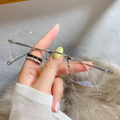 新商品のフレームなしの女性の青い光の平光鏡のjennieの同タイプのinsのファッションの復古のメガネのフレームの近視鏡