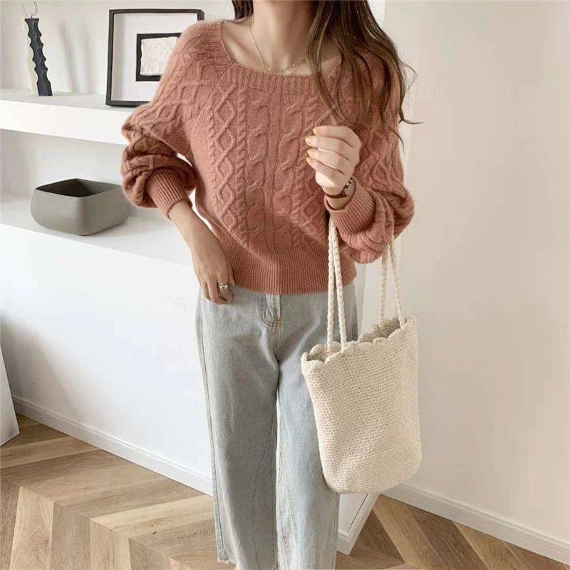 Nicho lanterna manga jersey diseño femenino sensación de otoño invierno japonés perezoso estilo exterior usar camiseta de punto de tendencia