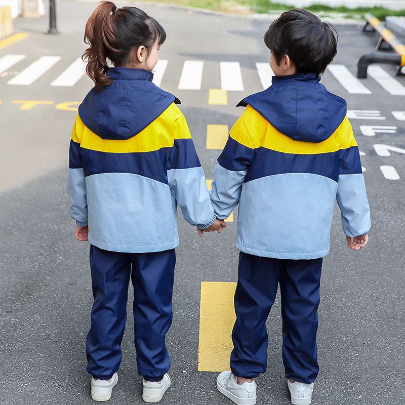 유치원 충전 옷 학교 유니폼 3 조각 봄 가을 후드 방풍 방한 따뜻한 학생 교복 세트 교복