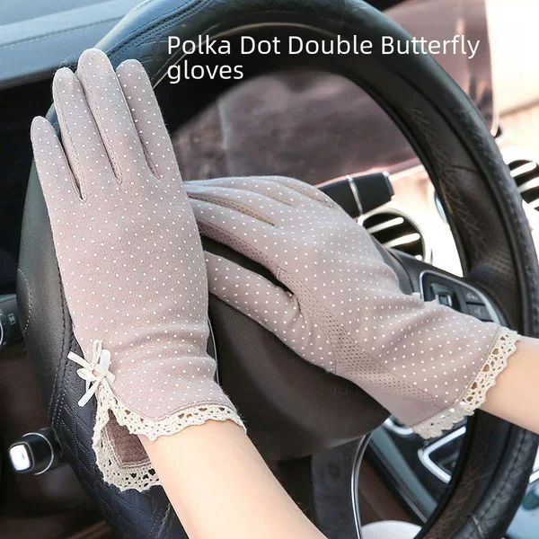 Summer Cotton Small Dot Sun Protection Non-Slip Gloves for Driving Ladies Thin Touch Screen Ice Silk Extended Gloves Wholesale Outdoor