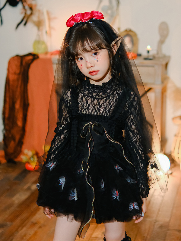 万圣节儿童服装走秀童装鬼新娘女童cosplay女巫婆蝴蝶精灵连衣裙|undefined