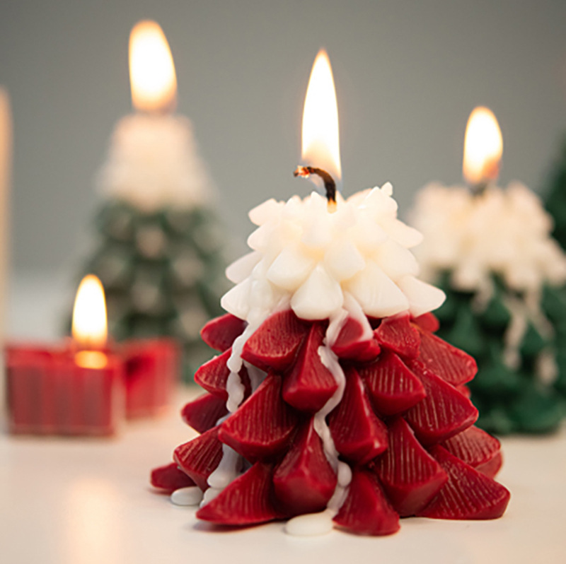 圣诞新年香薰蜡烛雪顶树节日家居装饰大中小三件套红绿色摆件礼品