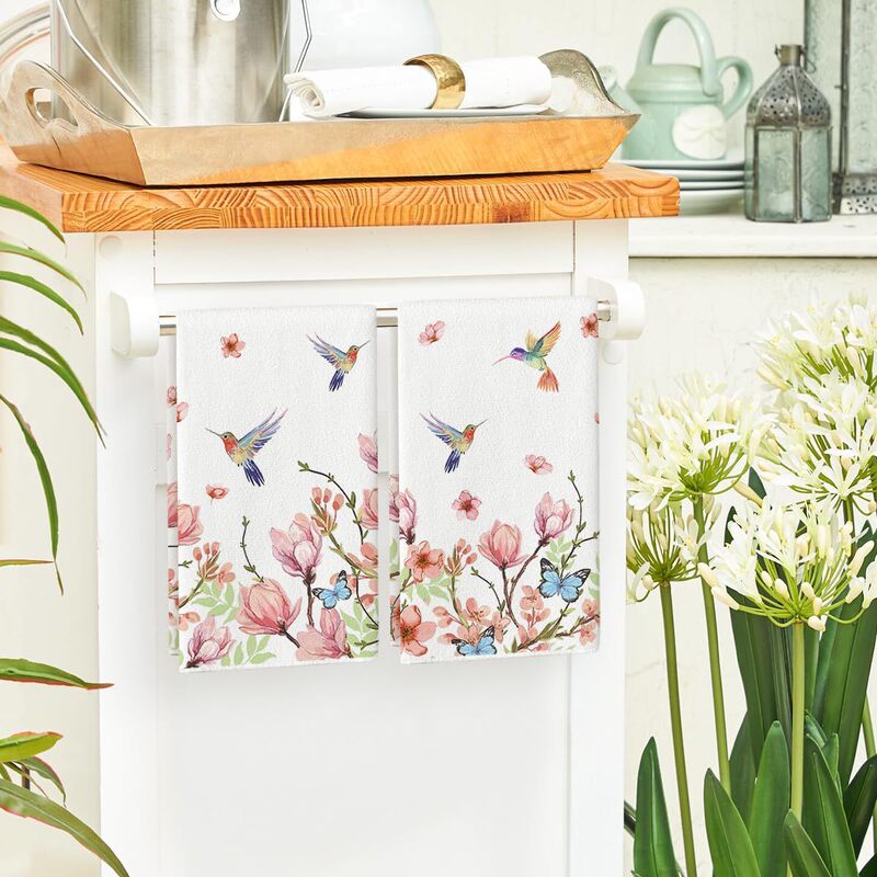 アマゾンの全ポリエステルプリントキッチンタオル花鳥植物装飾家庭用皿洗いタオルは吸水して油をつけない|undefined