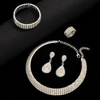 2023 cô dâu chụp ảnh cưới Nước Kim Cương Bạc bốn hàng Vòng cổ bông tai vòng tay co giãn Vòng tay co giãn 4 mảnh