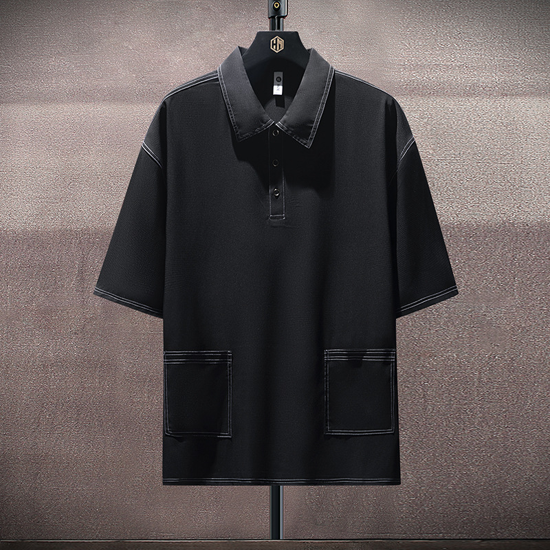 plus size Men's Ice Silk Light Luxury High Elastic Traceless Short-sleeved T-shirt with Fertilizer Plus Size Breathable Quick-drying Half-sleeved POLO Shirt