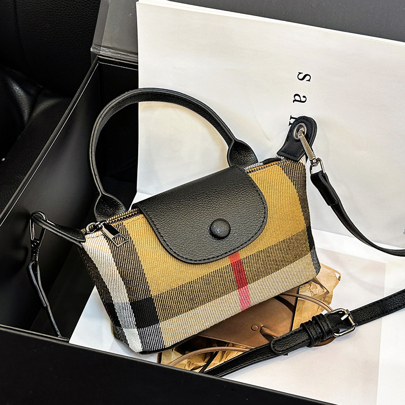Cross-Border 2025 New Plaid Bag Niche Design Handbag Versatile Light Luxury Shoulder Crossbody Bag Fashion Small Square Bag