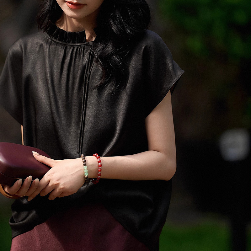 Xiangyunsha Silk Shirt, Front and Back, Asymmetrical Design Raglan Sleeves, High-End Mulberry Silk Summer Women's Clothing