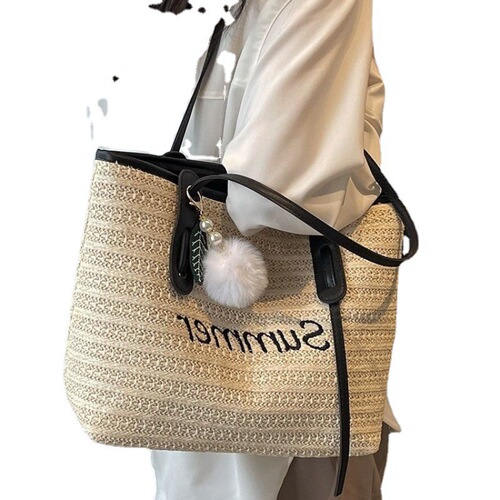 Women's popular bags, new beach bags, fashionable Internet celebrity bags, women's large-capacity shoulder bags, straw bags