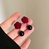 Retro demi-season earrings from pearl, flowered, bright catchy style