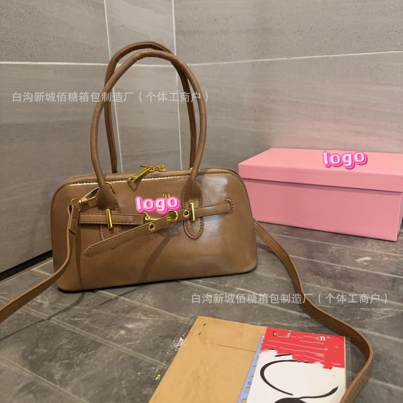 25 新しいレトロ miu シェルバッグポータブルボウリングバッグ大容量通勤ショルダークロスボディ半円形レディースバッグ|undefined