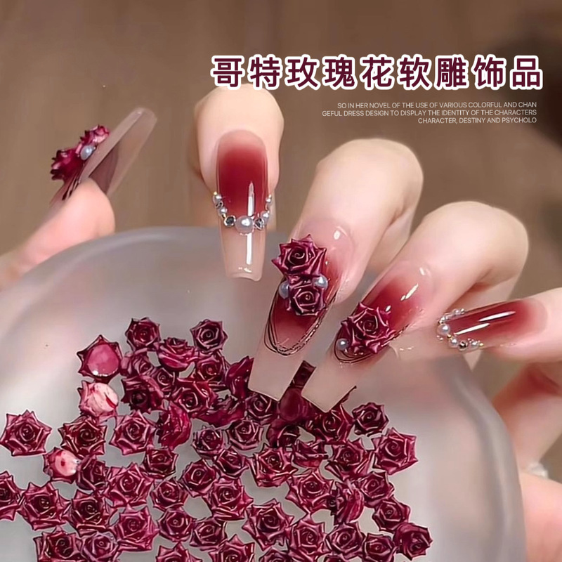 Internet Celebrant Soft Carving Dry Rose Nail Art Accessories Ancora Red Rose Vintage Snob Resin Camellia Accessories